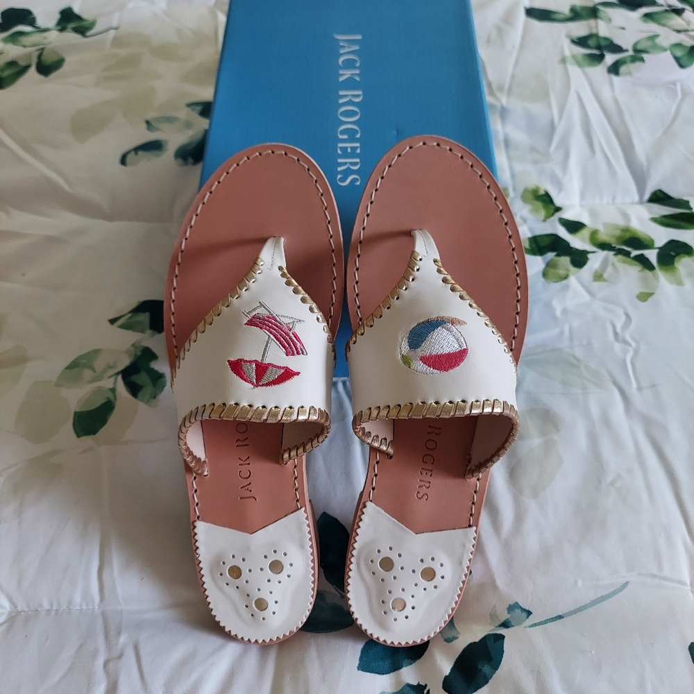 Jack Rogers Women's White Embroidered Sandals